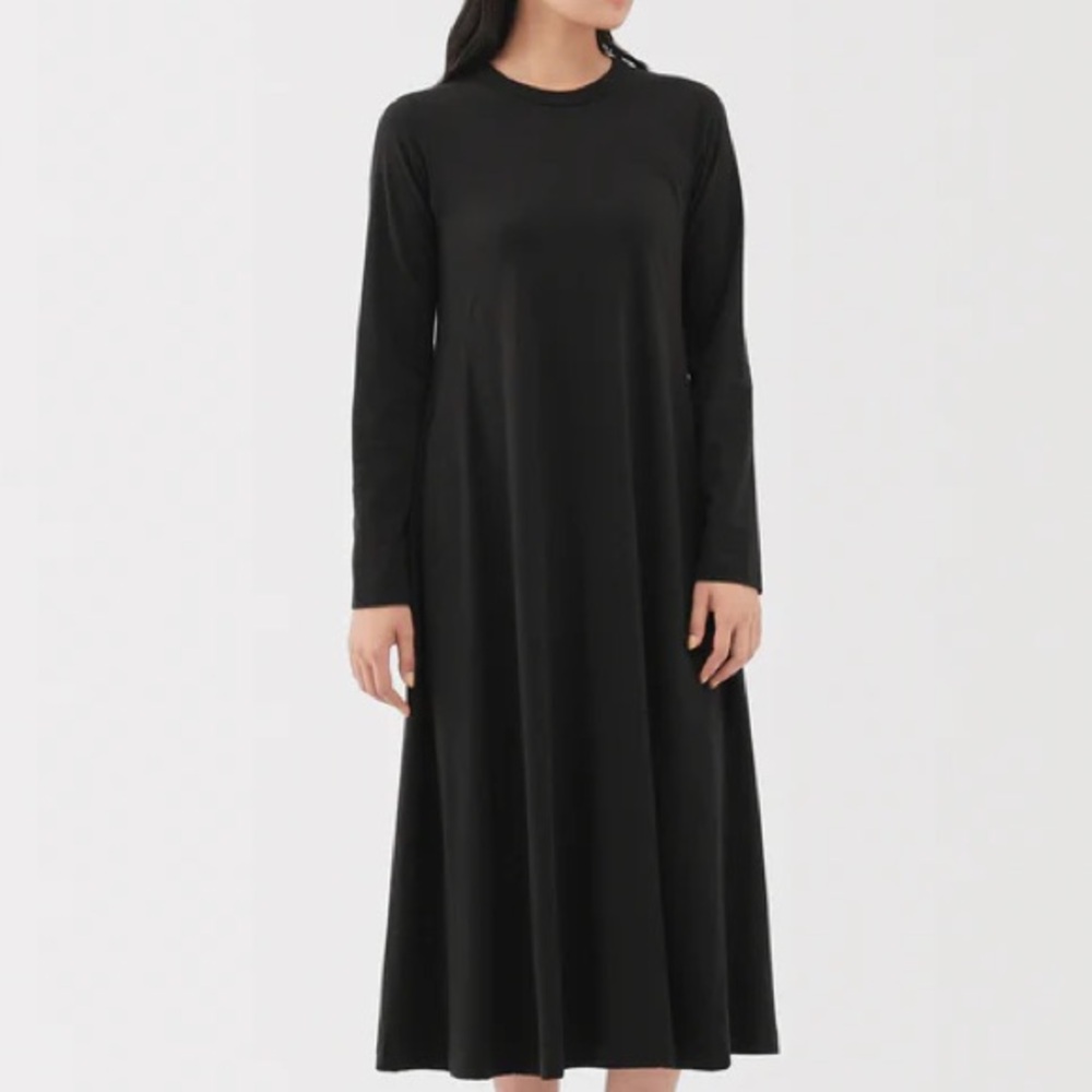 Black Muji Labo Long Sleeve MAXI dress SMALL MUJI LABO cotton and yak wool dress
